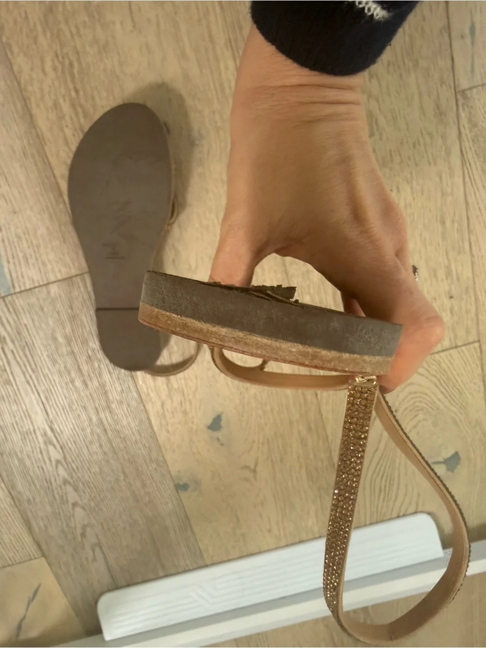 Schutz Mariah Women’s Metallic-Strap Tan Leather Sandals